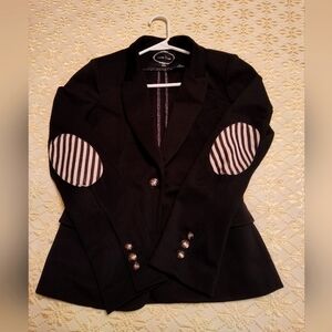 Black Blazer with Striped Elbow Patches